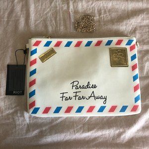 Paradise Far Far Away Postage Clutch, White
